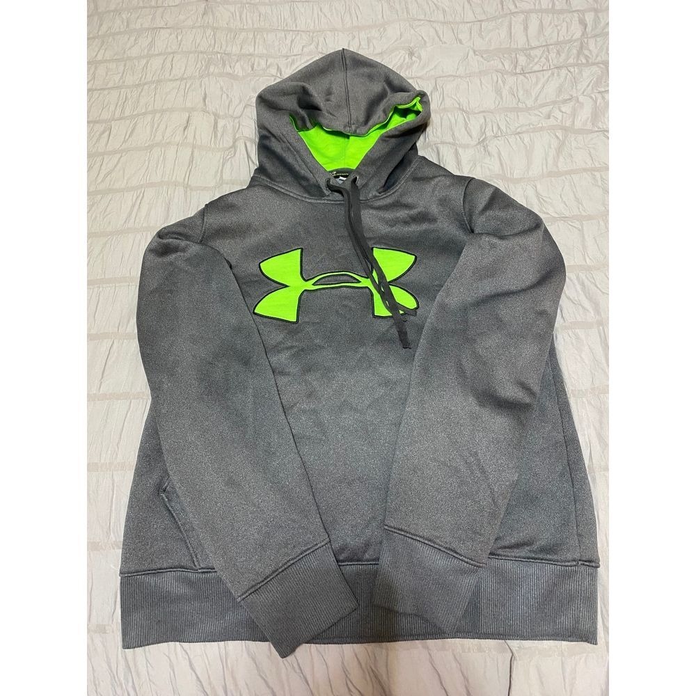 Under Armour Hoodie Gray w/ Neon Green Logo Size Small, Excellent Condition - Picture 2 of 4
